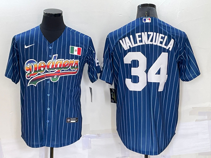 Men's Los Angeles Dodgers Fernando Valenzuela #34 Blue Stitched Jersey
